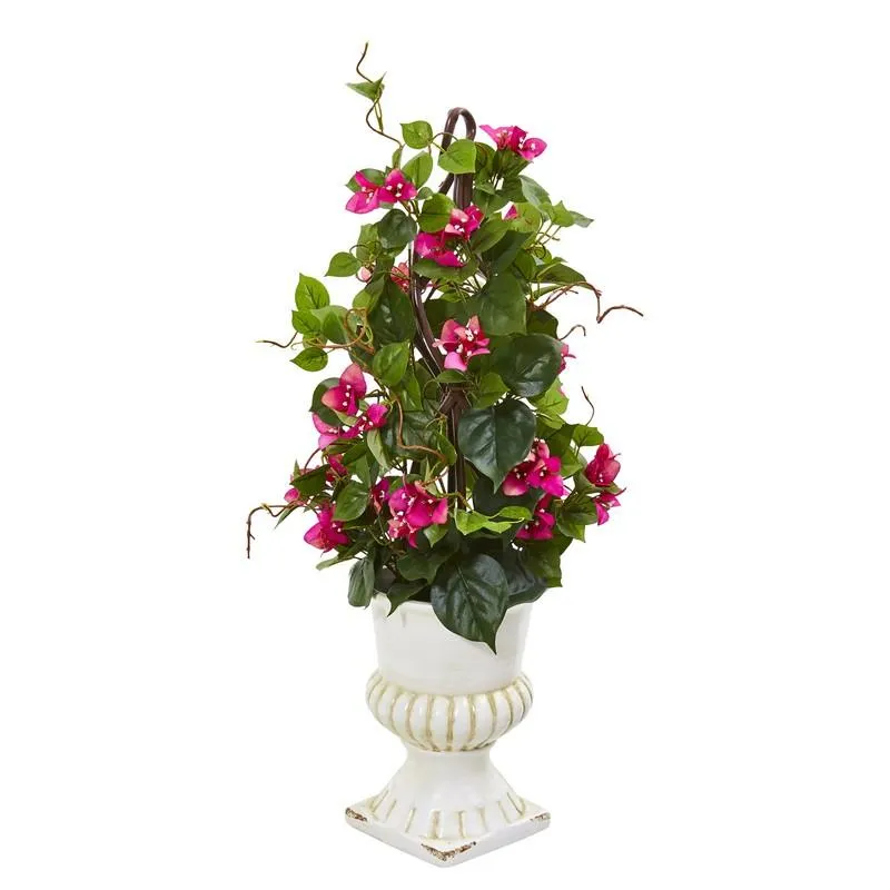 29"  Bougainvillea Artificial Climbing Plant in White Urn