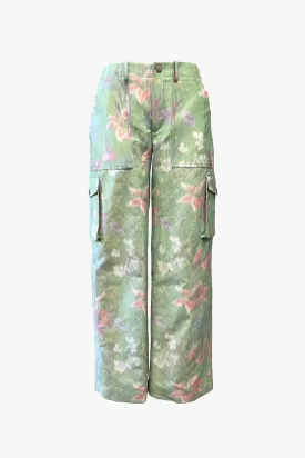 Botanical Warped Print Cargo Pants