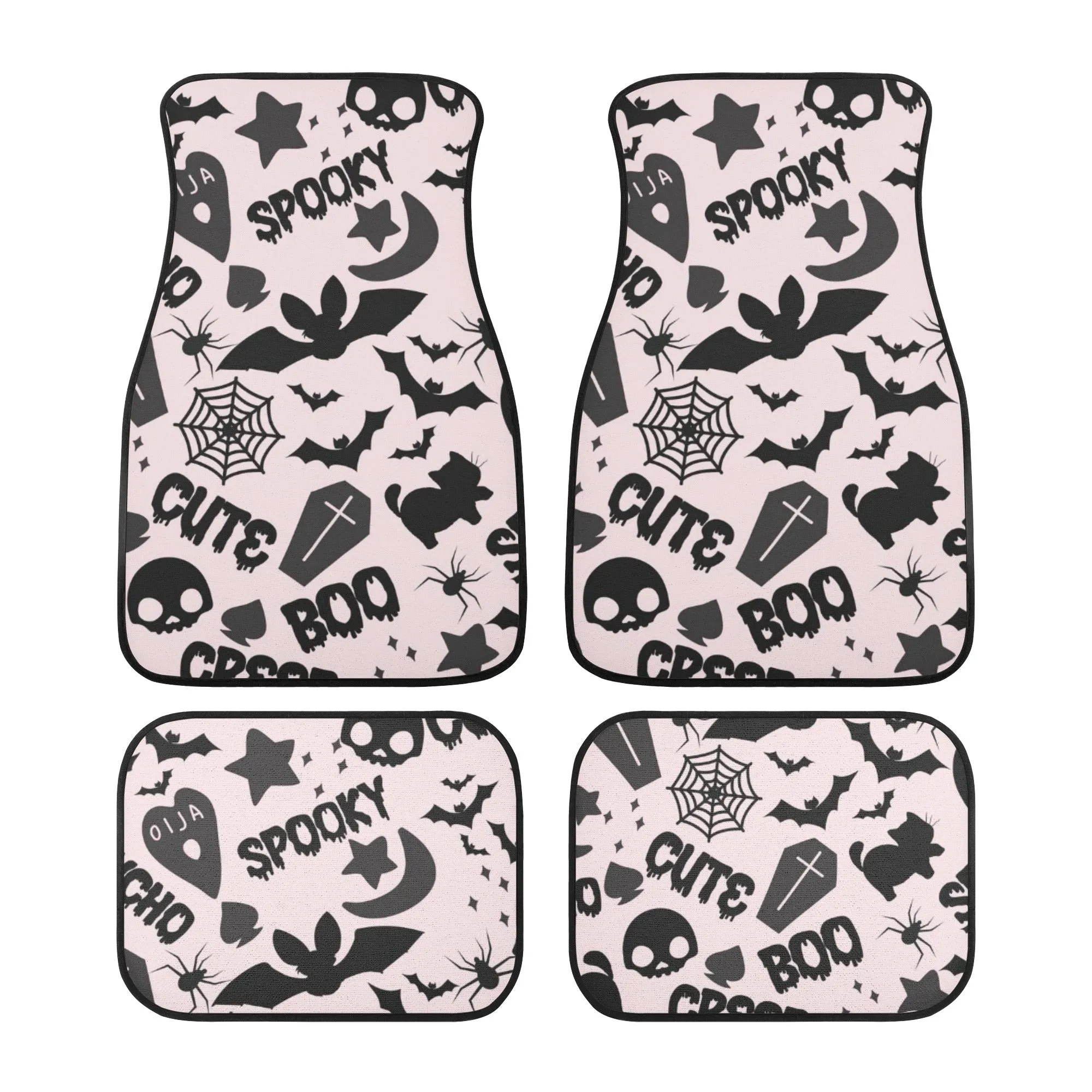 Car Floor Mats | Set of 4 | Universal size | All Weather proof | Affordable | Washable- Pastel Goth Spooky Boo