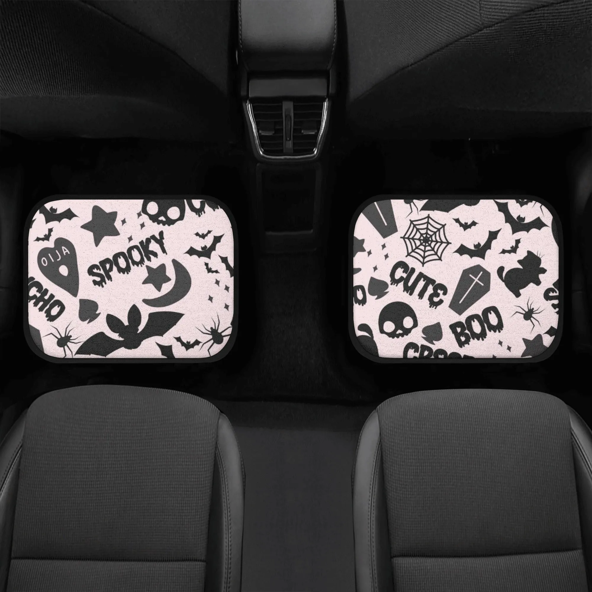 Car Floor Mats | Set of 4 | Universal size | All Weather proof | Affordable | Washable- Pastel Goth Spooky Boo