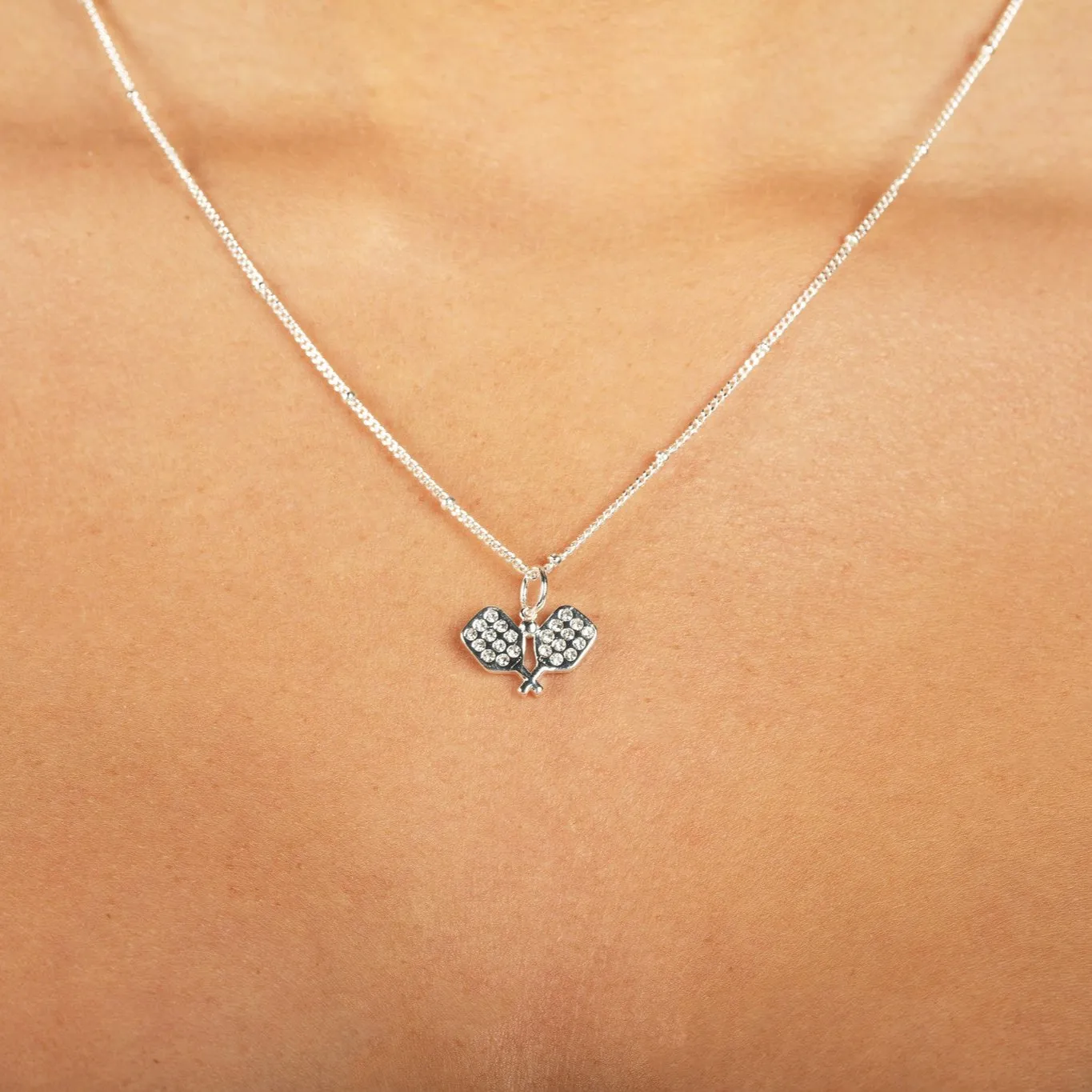 CC Sport Pavé Pickleball Charm Necklace - Silver