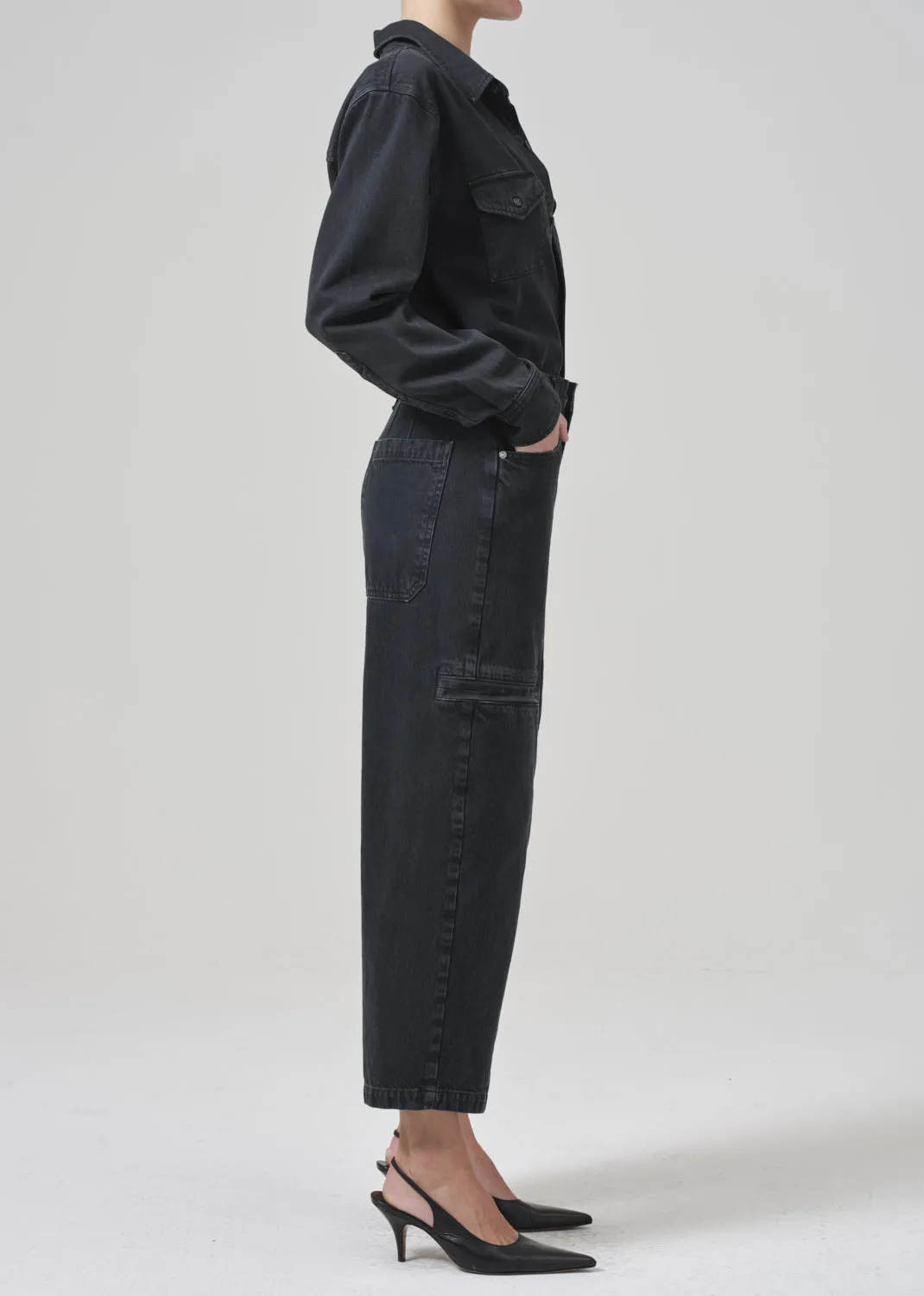 Gianna Seamed Cropped Baggy in Washed Black