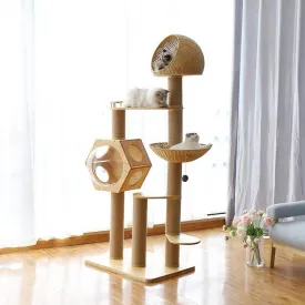 Luxury Space Capsule Woven Basket Cat Tree Tower