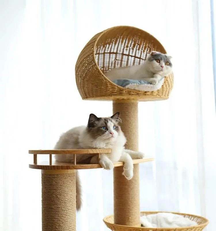 Luxury Space Capsule Woven Basket Cat Tree Tower