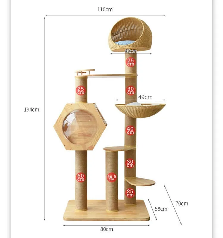 Luxury Space Capsule Woven Basket Cat Tree Tower