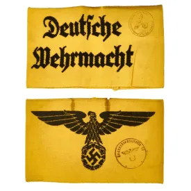 Original Set of Two German WWII Embroidered Depot Stamped Armbands: State Service & Deutsche Wehrmacht