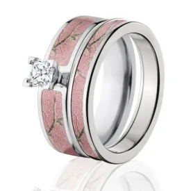 RealTree AP Pink Camo Bridal Set, Pink Camo Engagement Ring Set