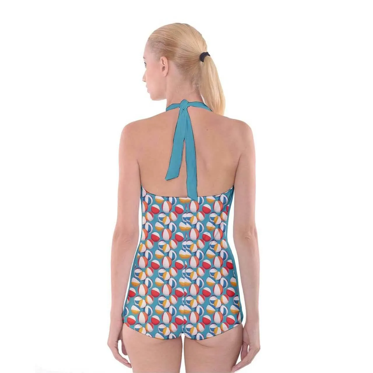 Retro Beach Balls Boyleg Halter Swimsuit