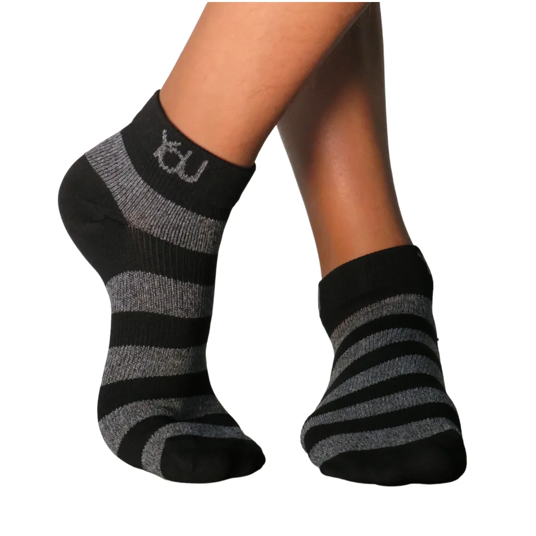 YoU Compression® Black & Grey Marl Stripe • Ankle Socks 20-30 mmHg